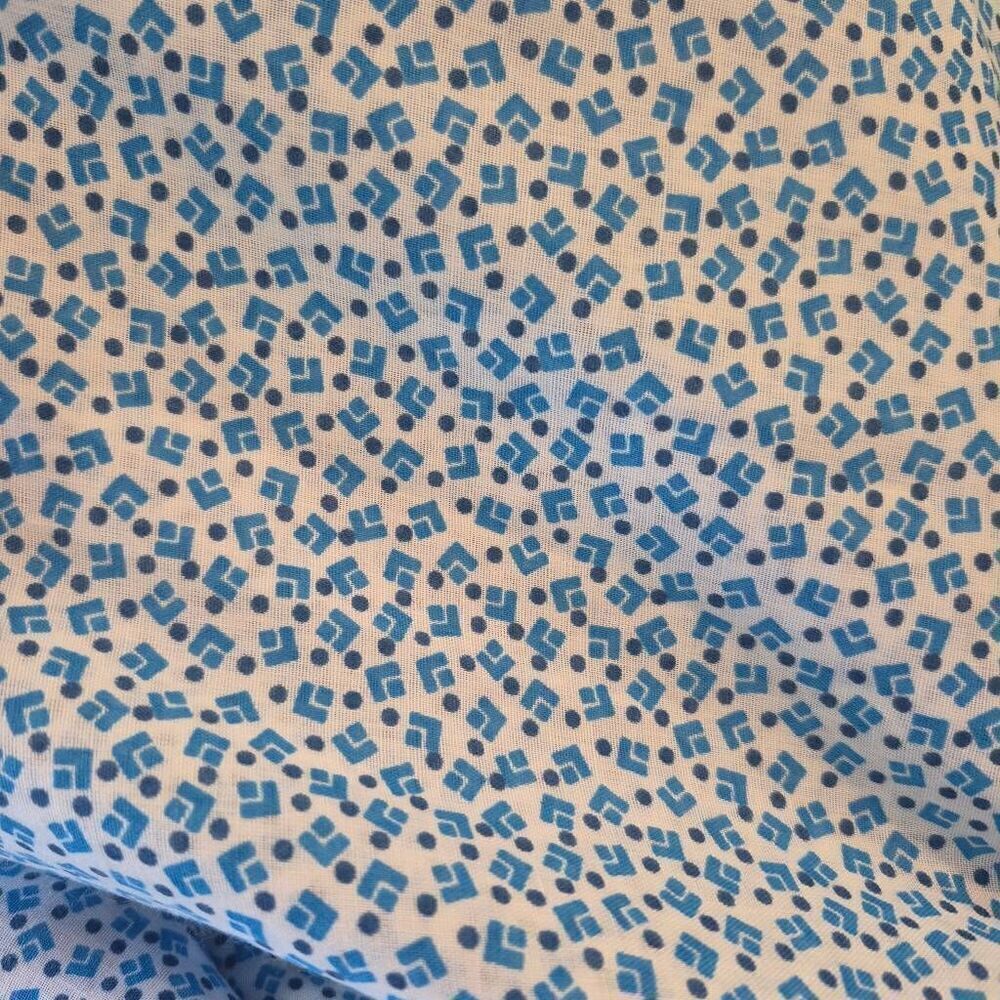 Fabric, White/Blue/Black Mini Geometric & Dot Print Cotton possibly Cotton/Poly